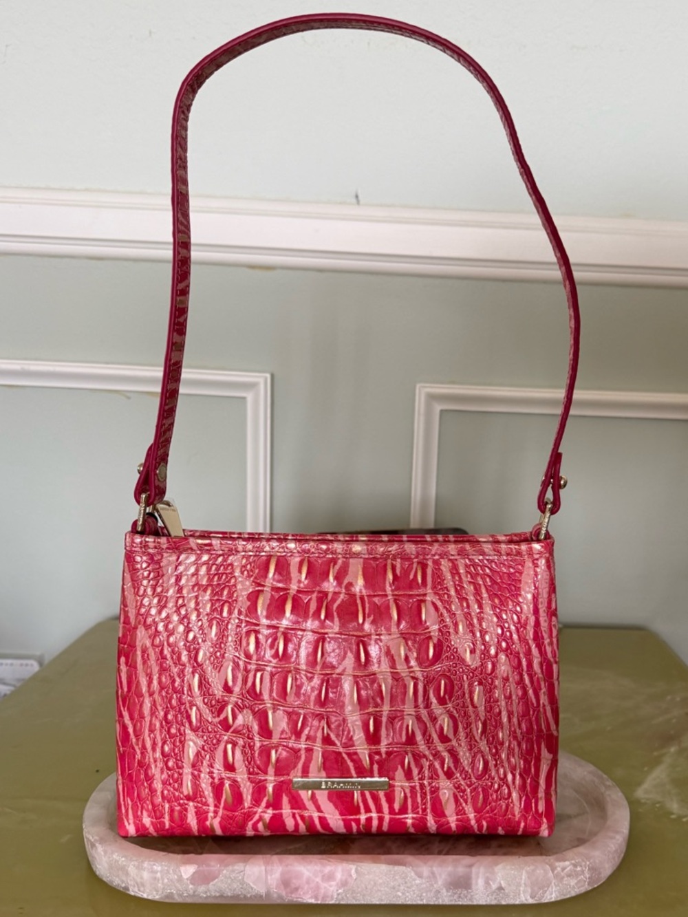 Red and gold Croc-Embossed “Lorelei” Brahmin Shoulder Bag